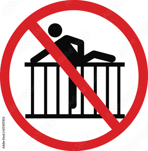 Prohibition sign depicting a person climbing over a fence or railing a flat vector illustration for safety warnings and restricted access in public and private areas