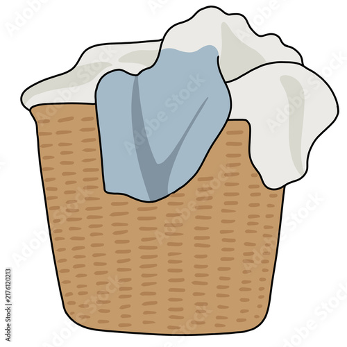 Minimalist woven laundry basket full of clothes vector illustration isolated on white background