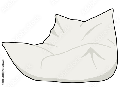 Comfortable white floor cushion beanbag chair for living room, cartoon vector art