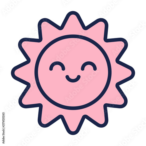 Obraz na płótnie Cute Pink Sun Icon With Happy Face And Rays