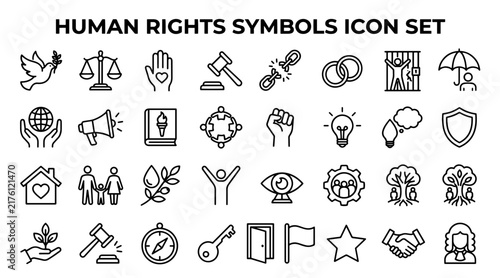 Cuadro en lienzo Human rights symbols icon set