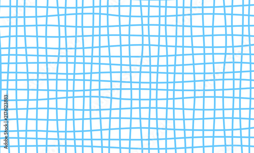 Grid background with curve and wave lines. Hand-drawn checkered texture. Abstract background with blue and white doodle squares. Trendy minimalist style design. Vector illustration