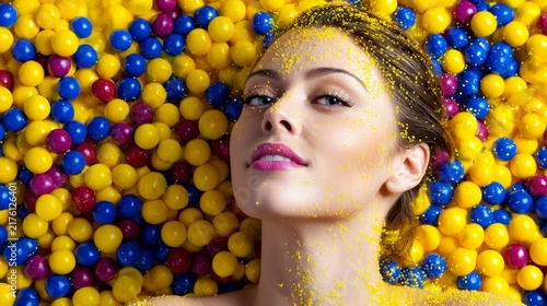 Woman Lying Among Colorful Plastic Balls