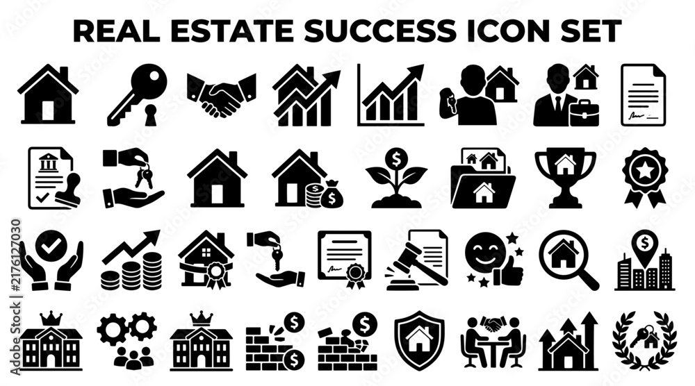 Fototapeta premium Real Estate Success Icon Set for Property Business and Housing Market Growth Graphics