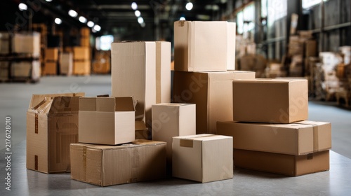 Stack of Cardboard Shipping Boxes in Warehouse