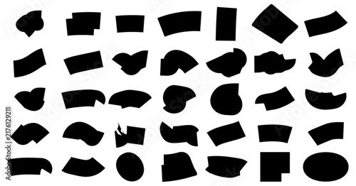 Collection of various black silhouette banner shapes and speech bubbles for design elements