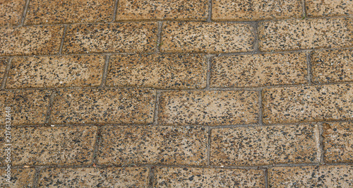 Fotografie Exposed aggregate concrete paving blocks arranged in a brick pattern for outdoor walkway ground