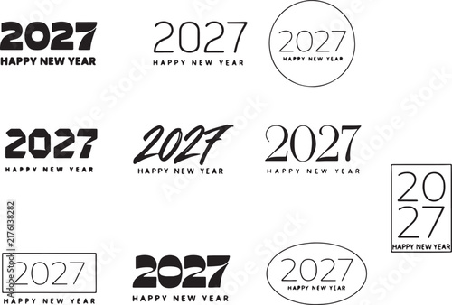 Set of diverse typography logo designs for year 2027 happy new year celebration greeting cards