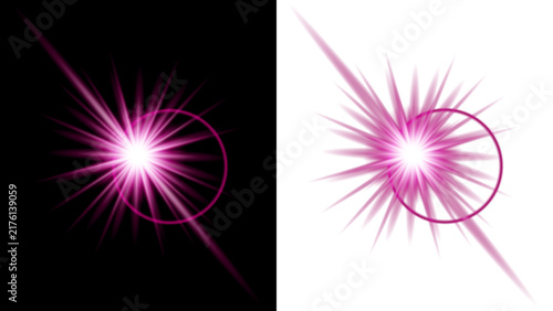 Radiant pinkish purple solar star burst light effect with circular halo illustration