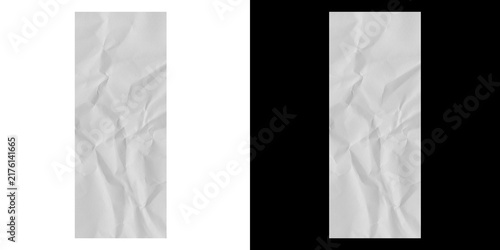 Tall vertical crumpled white paper strip cutout on transparent background