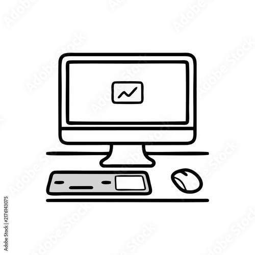 Compact Computer Display Showing Chart On Desktop With Keyboard And Mouse