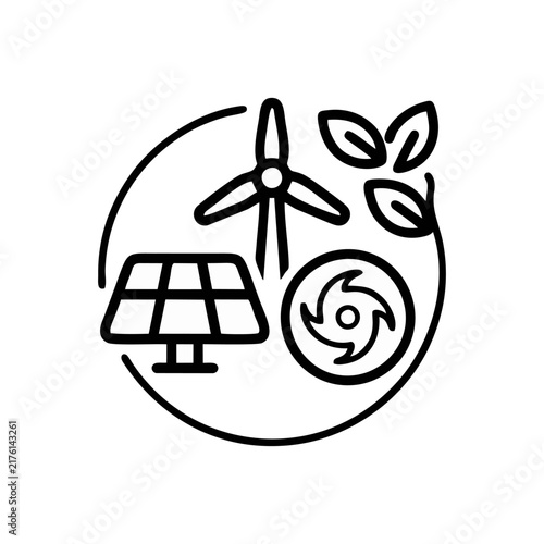 Renewable Energy System Featuring Wind Turbine Solar Panel And Leaves