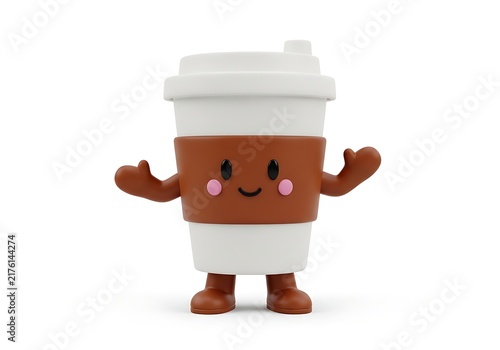 Cute cartoon coffee cup character with arms
