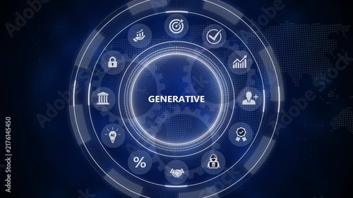 Generative ai technology concept with digital interface and business futuristic data network animation for corporate digital transformation and innovation