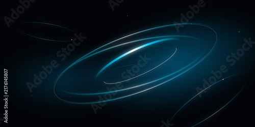 Fotografie Abstract glowing blue orbital rings in deep space motion design on transparent b