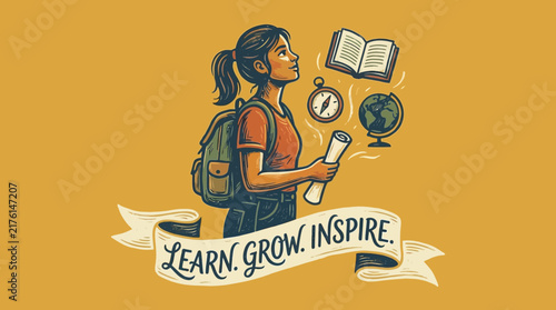 Learn Grow Inspire Travel Education Illustration