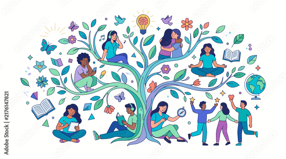 Fototapeta premium Tree of Knowledge and Growth Vector Illustration