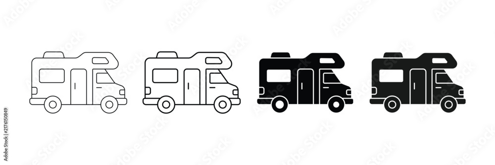 Fototapeta premium RV Camper Icon Set – Recreational Vehicle and Motorhome Vector