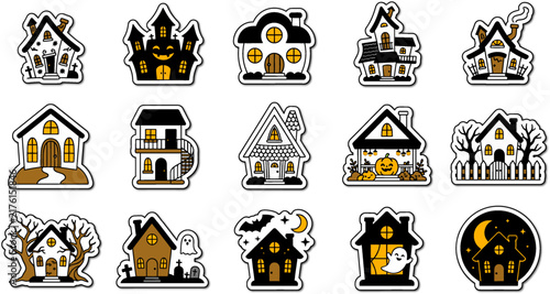 Collection of vintage engraved illustrations depicting various architectural styles of houses