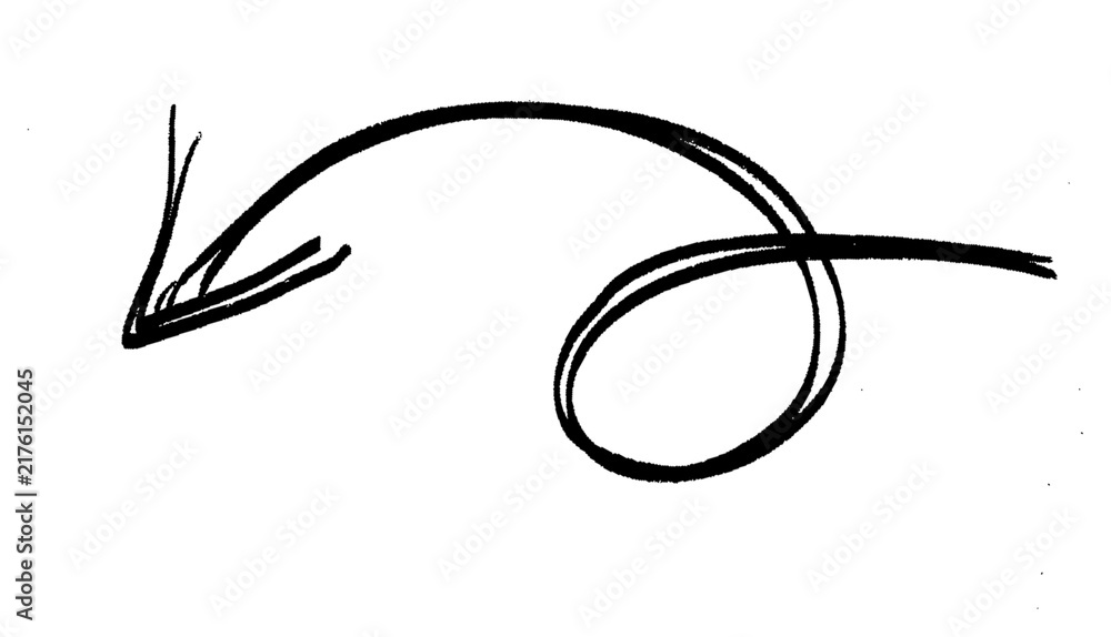 Obraz premium Black hand drawn loopy curved arrow pointing left isolated on white background