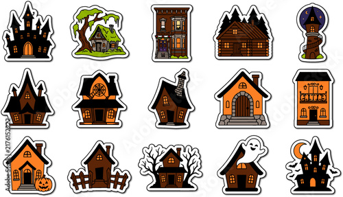 Collection of whimsical fairytale houses and spooky haunted homes in various styles