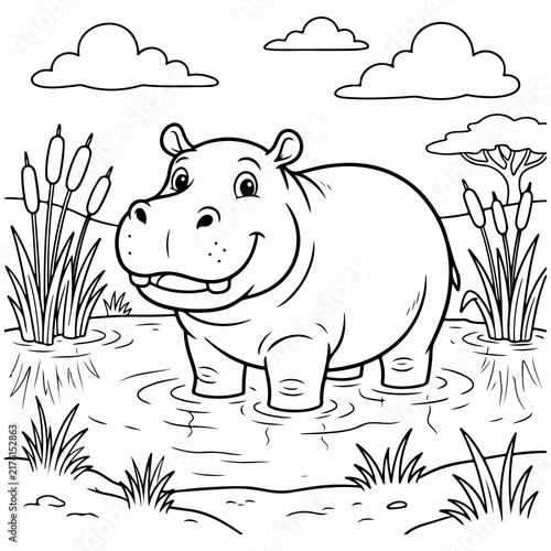 Cartoon hippopotamus in water vector illustration