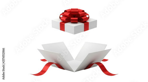 Open gift box with red ribbon isolated on transparent background