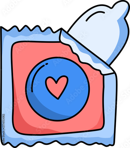 Принти на полотні opened condom packet displaying blue prophylactic with heart symbol