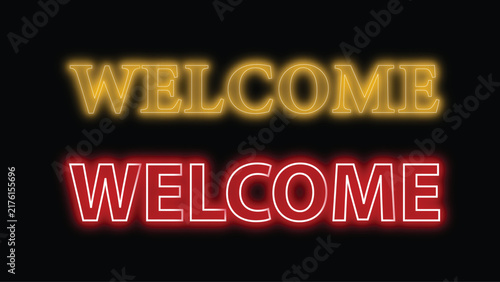 Glowing Yellow and Red Neon Welcome Text Sign Set