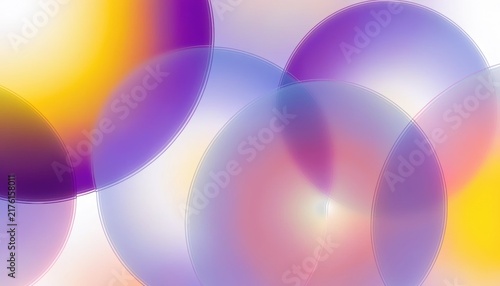 Overlapping translucent circles with vibrant yellow and purple gradients