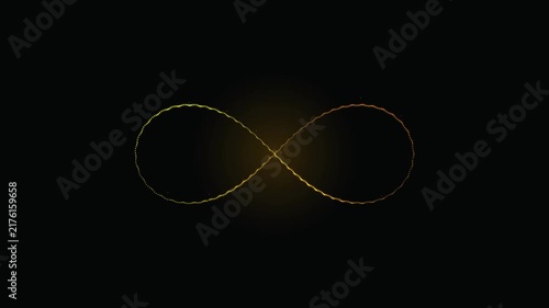Glowing Golden Infinity Symbol Made of Particles on Black Background