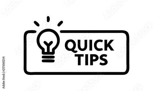 Creative black and white quick tips graphic design with lightbulb icon
