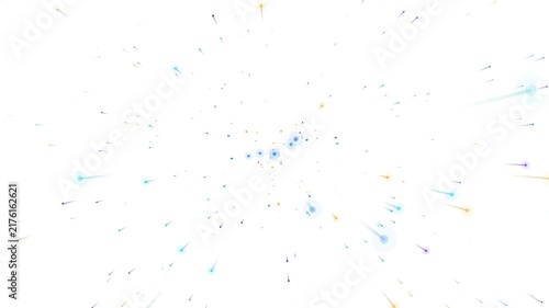 Abstract colorful particles bursting from center on white background background