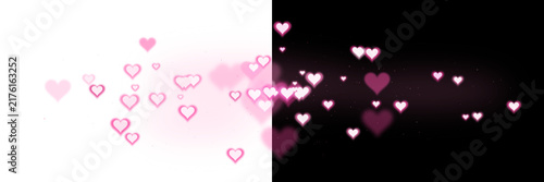 Foto Romantic pink neon heart banner with floating love icons and soft glowing light
