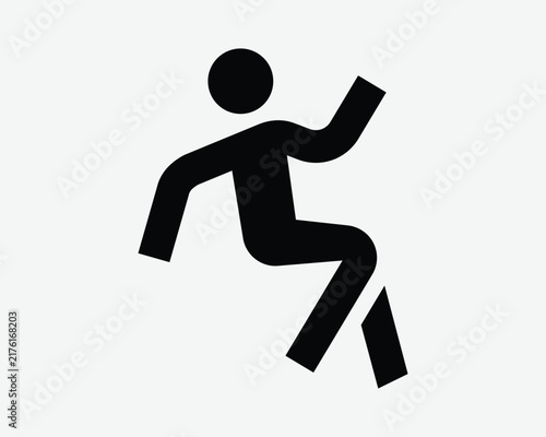 Stick Figure Fall Down Icon Man Slip Trip Accident Falling Over Sign Hazard Slippery Caution Warning Symbol