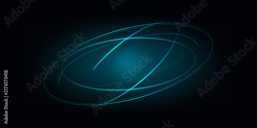 Foto Abstract glowing cyan orbital rings on dark background on transparent background
