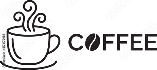 Minimalist Coffee Cup Icon with Steam and Text Logo Design