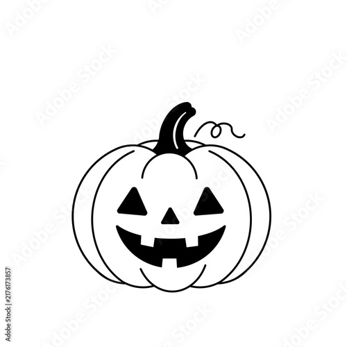 ハロウィンを象徴する笑顔のジャックオランタンのかぼちゃ（白黒）
