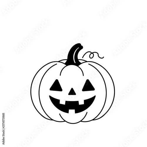 ハロウィンを象徴する笑顔のジャックオランタンのかぼちゃ（白黒）