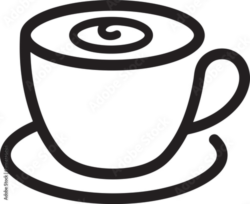 Minimalist coffee cup icon with saucer for cafe menu design and beverage branding