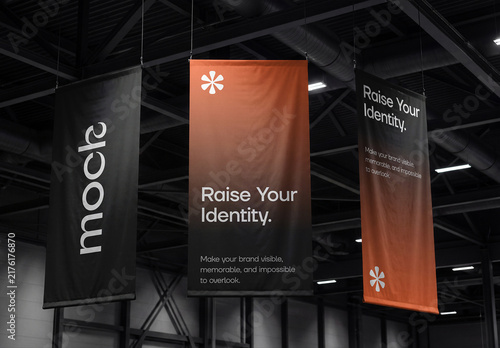 Hanging Banner Mockup Display in Exhibition Hall