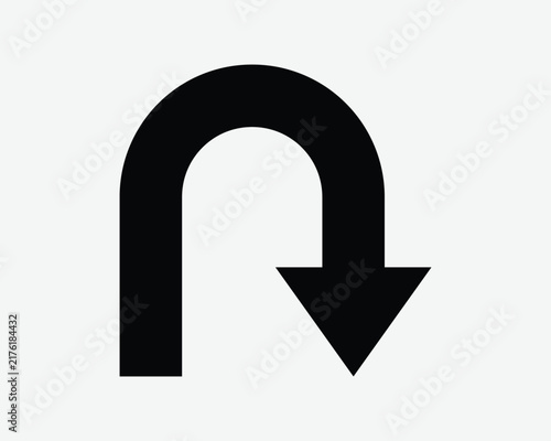 U Turn Icon Road Traffic Sign U-Turn Symbol Navigation Position Return Back Black Vector Graphic Shape