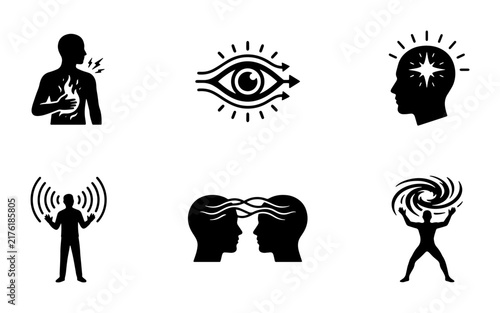 Foto Mind Power and Psychic Abilities Icons: Telekinesis, Vision, Intuition, Mental S
