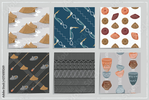 Korean Prehistoric Neolithic  Seamless Pattern Set Vector Illustration Set