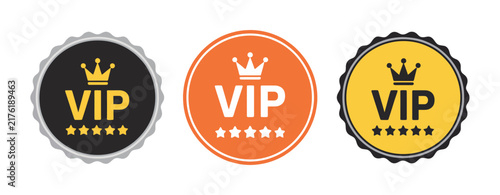 Cuadro en lienzo VIP, premium membership badge set featuring golden and black exclusive member symbols, luxury status, special access, loyalty program, and elegant vector design