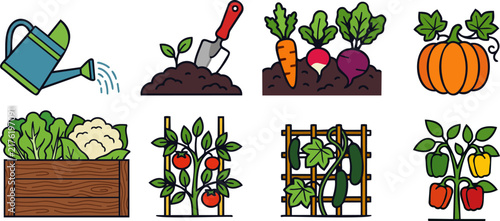 Vegetable Garden Vector Farming Icons Fresh Illustration