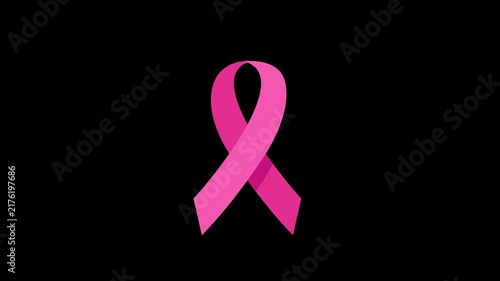 Iconic pink ribbon against black background, symbolizing global breast cancer awareness and support.