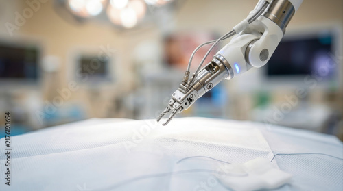 Advanced robotic surgery arm in modern hospital operating room
