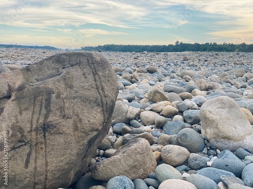 Konstfotografi Large Boulder and Stony Riverbed Landscape at Jaflong