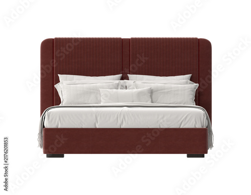 Foto Modern upholstered bed with plush white bedding and a textured headboard